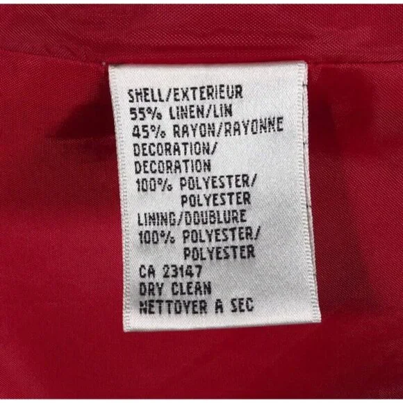 Talbots Dress Womens Size 4 Linen Blend Asian Floral Short Sleeve Lined Red Whit - Picture 10 of 11